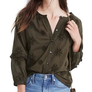 Madewell Green Floral Blouse